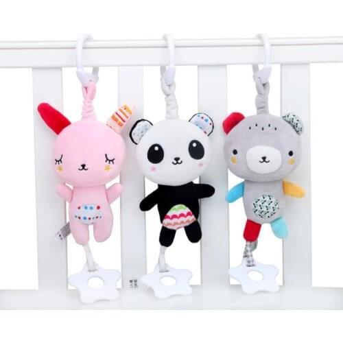 Baby Stroller Hanging Toy Baby Rattles Music Sounding Stroller Rattles Soft Cute Cartoon Plush Rabbit Animal Hanging Bell Toy