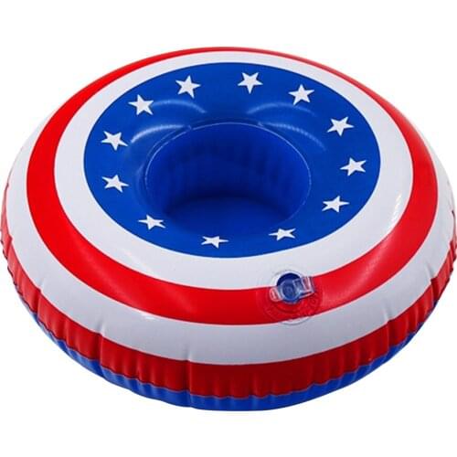 Hot Inflatable Swimming Pool Float Cup Drink Float Holder US Flag Inflatable Swimming Drink Cup Stand Holder Float Toy Coaster