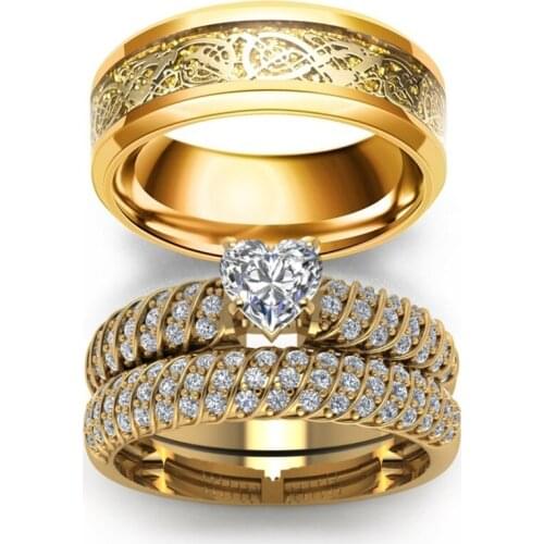 Couple Ring Stainless Steel Cirzon Crystal Ring Wedding Ring For Women Men Gold Color Lovers Jewelry Good Quality