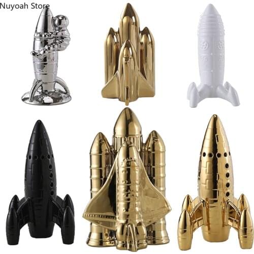 Creative Golden Rocket Ornaments Aviation Spaceship Modern Model Ceramic Crafts Desktop Ornaments Home Decoration Accessories