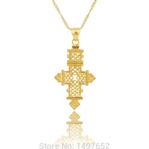 Adixyn Ethiopia Cross Pendant For Men Women Gold Color Pendant Necklace African Fashion Jewelry For Unisex Free shipping