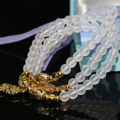 Fashion original design gold-color pendant multilayer bracelets white frosted matte crystal 6mm round beads diy jewelry B2247