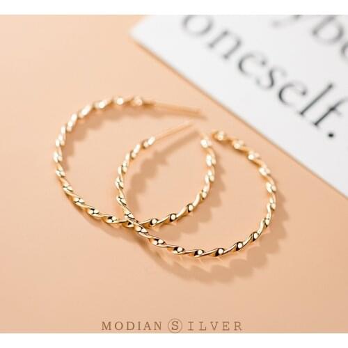 Modian 2021 New Gold Color Geometric Round Twist Earring for Women Fashion 925 Sterling Silver Hyperbole Hoop Earring Jewelry