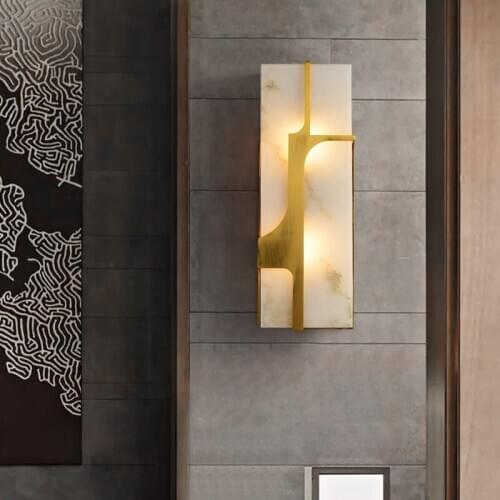 Marble wall lamp copper new Chinese style living room TV background wall aisle lamps modern minimalist wall lamp