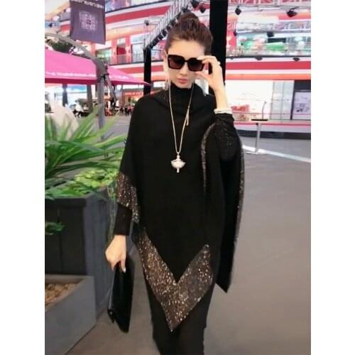 2020 autumn and winter Diamond cape wool sweater autumn long-sleeved pullover wool sweater shawl coat MY403