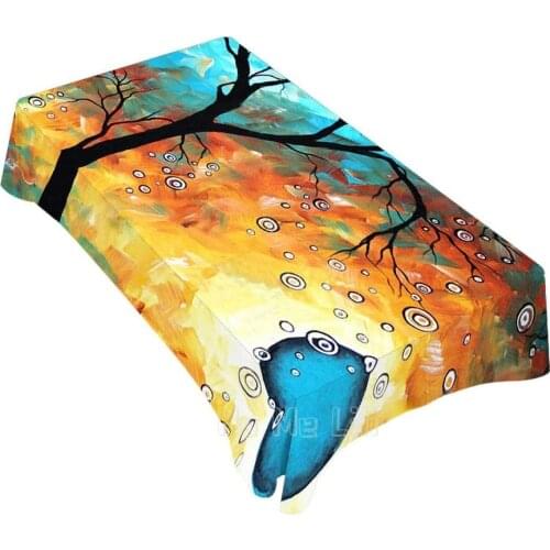 Rectangle Table Cloths Tree Design Art Burning Blue Sun For Dining Bbq Picnic Coffee Table