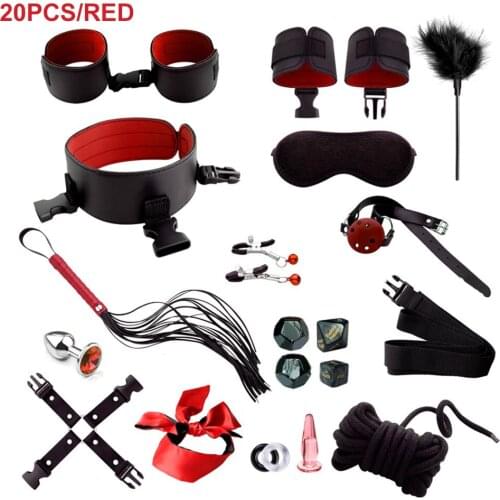 Sexy Leather BDSM Kits Plush Sex Bondage Set Handcuffs Sex Games Whip Gag Nipple Clamps Sex Toys For Couples Exotic Accessories