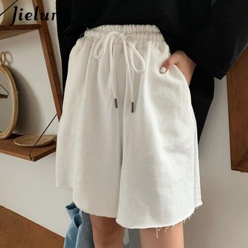 Jielur Summer New Loose High Waist Slim Sports Shorts Women Korean Style Casual Wide-leg Short Female Drawstring Black Shorts OL