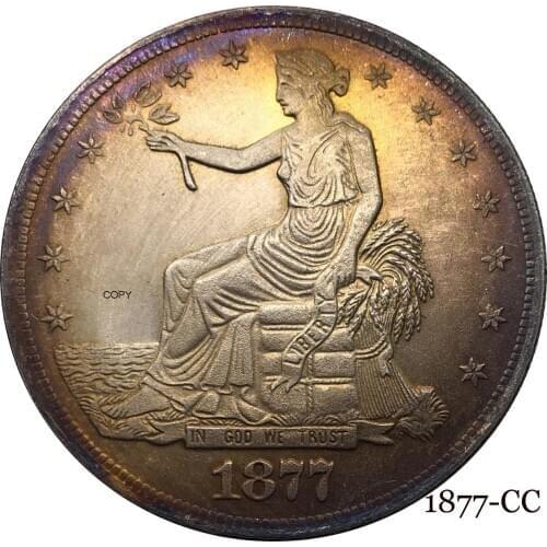 United States America 1877 CC 1 Trade One Dollar US In God We Trust With Motto 420 Grains 900 Fine Silver Plated Copy Coin