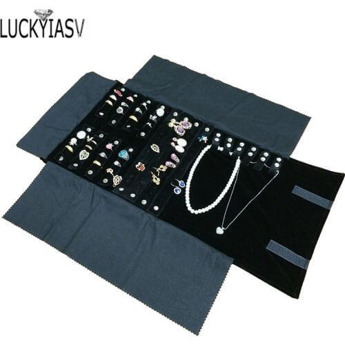 Large Capacity Bags Black Leather PU Jewelry Pouch Necklace Earrings Rings Display Case Portable Jewelry Organizer for Travel