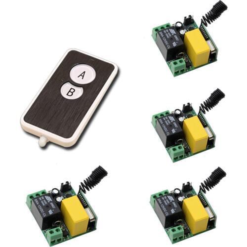Smart Home 4pcs Receivers & Transmitter 220V 1CH 10A RF Wireless Remote Switch Light Lamp ON OFF Switch Hot Sale