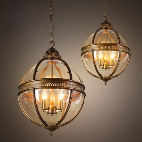 Vintage Loft Globe Pendant Light Wrought Iron Glass lampShade hanging light Lamp Bar Fixture Luste