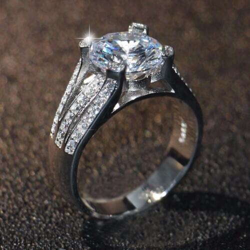 Size 5-10 Luxury Jewelry 925 Sterling Silver Big Round Cut 5A Cubic Zirconia CZ Office Party Women Wedding Finger Band Ring Gift