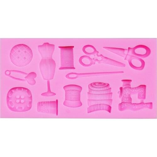 1 Piece 3D Sewing Tools Cake Mould Silicone Button Scissors Shape Fondant Chocolate Moulds DIY Sugar Dessert Decorations