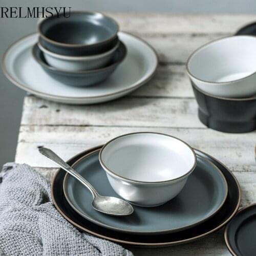 1PC RELMHSYU Nordic Style Solid Color Ceramic Rice Noodle Bowls Water Afternoon Mug Home Cup Steak Dinner Plate Tableware