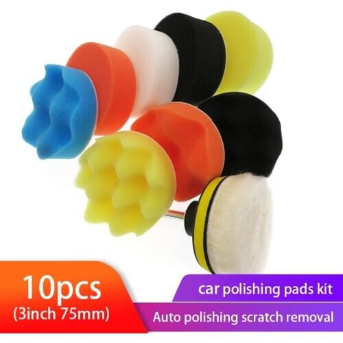 11Pcs/Set 3inch Car Polishing Disc Self-Adhesive Buffing Waxing Sponge Wool Wheel Polishing Pad For Car Polisher Drill Adapter