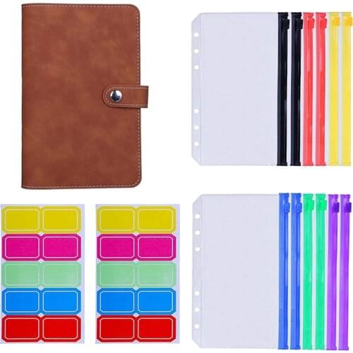 12Pcs A6 Colorful Zipper Loose-Leaf Bag with PU Leather Notebook Binder Cover Waterproof Cash Budget Envelope System