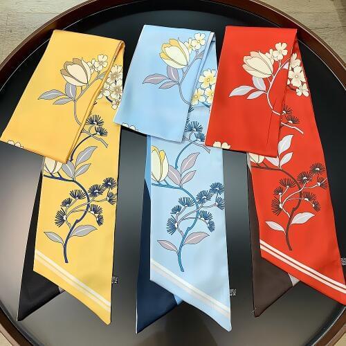 160*13CM Double Printed Twill silk scarf long scarf for Ladies Fashion Flower Head Hair Tie Band Neckerchief