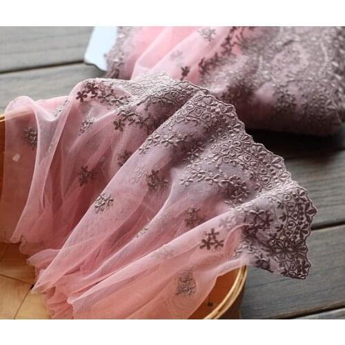 2 Yards Lace Trim Coffee Flowers Floral Embroidered Tulle Lace 7.48 Inches Wide