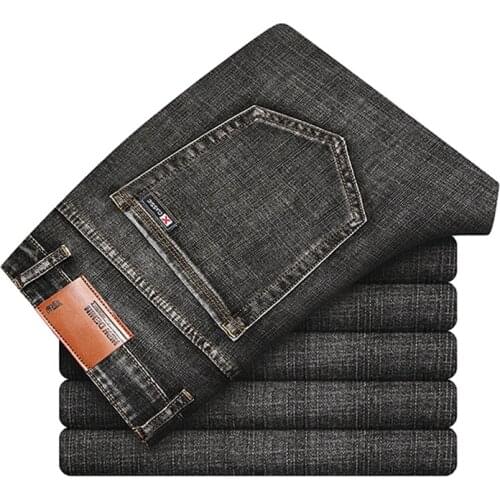 2021 Autumn Classic Fitted Straight Stretch Denim Jeans Classic Style Leather Youth Mens Business Casual Brand Jeans