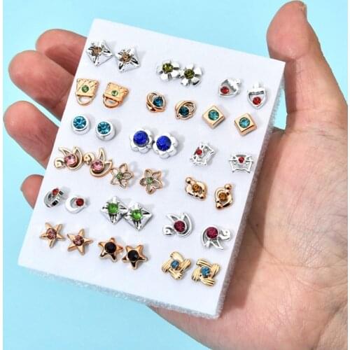 36Pairs/18pairs Earrings Mixed Styles Rhinestone Sun Flower Geometric Animal Plastic Stud Earrings Set For Women Girls Jewelry