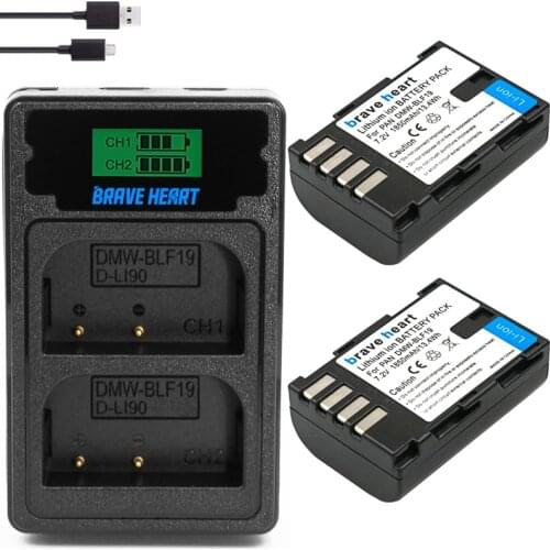 2x 1850mAh DMW-BLF19E DMW-BLF19 Camera Battery DMW BLF19 BLF19 BLF19E + TYPE-C dual Charger for Panasonic Lumix GH3 GH4 GH5