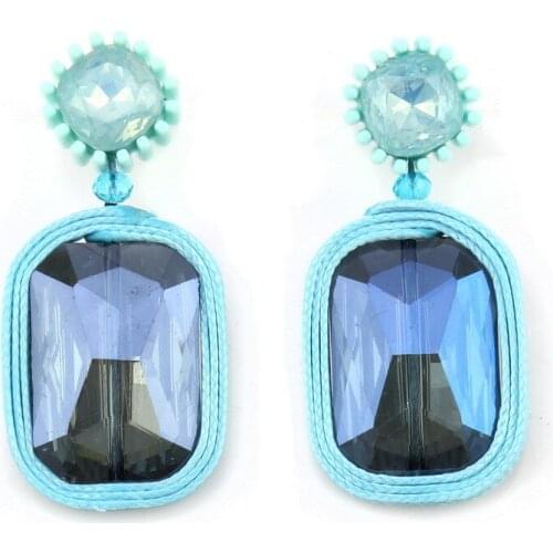 Big Square Glass Crystal Pendant Drop Earrings for Women Florate Brand Statement Bead Wraped Dangle Jewelry Valentines Day Gifts