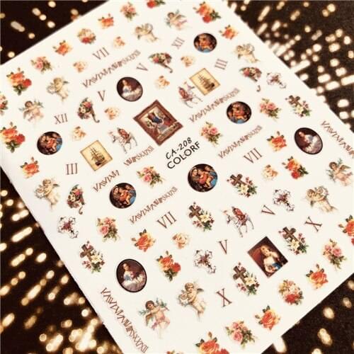 CA-208 Newest design angel gesus colorful film designs 3d nail art sticker nail decal accessories