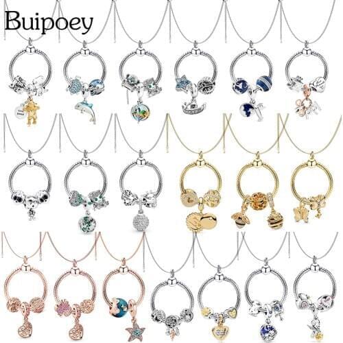 Buipoey Snake Chain Letter O Pendant Necklace Beads Silver Color Charm Necklace For Women Original Necklace Boys Girl Jewelry