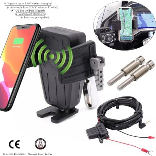GPS Phone Holder With 15W Wireless Fast Charger Support Bracket For HONDA F6B,Gold Wing GL1500, All VTX1300/1800 14-Up Valkyrie