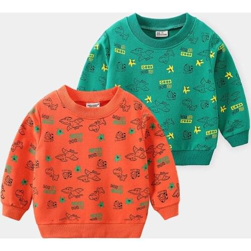 New Dinosaur Print Childrens Pullover Sweater For SpringAutumn Kids Casual Fashion Round Neck Pullover For boyS Sprot Top