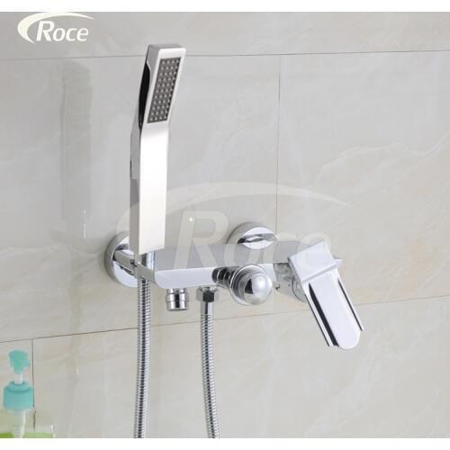 Hot and cold shower faucet triple bathtub faucet copper bath shower shower set pressurized water mixing valve