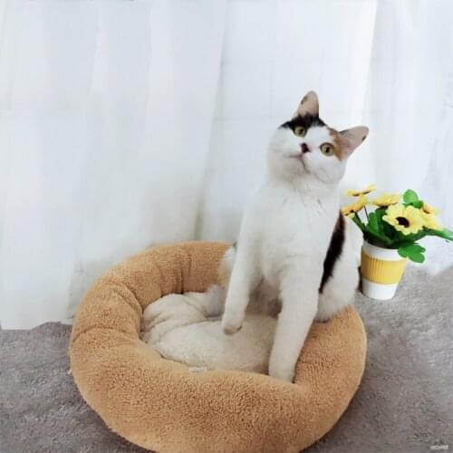 Dropshipping Round Cat Bed Pet Dog House for Dogs Basket Pet Products Cushion Soft Coral velvet Mat Animals Sofa Cat Nest