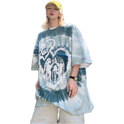 2021 Summer Men Oversize T-Shirt Fashion Chic Short Sleeve Tees Male Tie-Dyed Japan Style T-Shirt For Couples