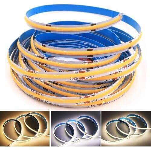 5M DC 12V 24V High Density Flexible COB LED Strip Light RA90 300/308/384/528LEDs/M Flexible LED Tape for Home Decoration