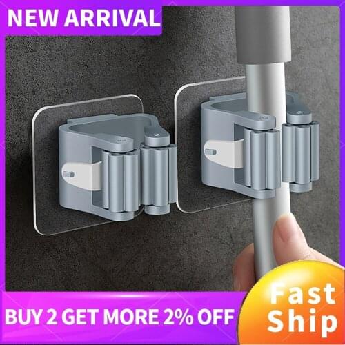 2PCS Mop Hook Free Punch Strong Viscose Wall Hanging Household Seamless Storage Mop Clip Bathroom Hanging Mop Holder Easy