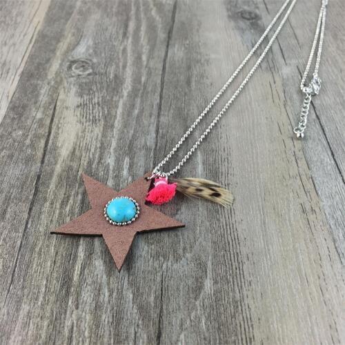 Hot Sale Silver Color Pendant Chain Tiny Star Boho Feather Bijou Simple Boho Layering Bola Tie necklace