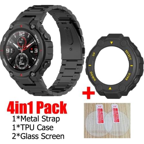4in1 metal Band For Amazfit T Rex PRO Strap Sport Wristband For Xiaomi Amazfit T REX case Smart Watch Bracelet+glass screen