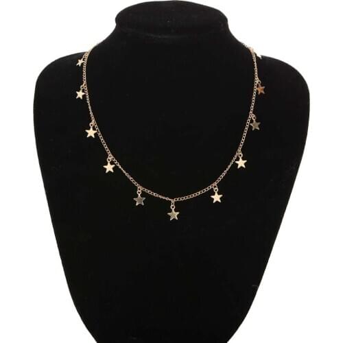 Fashion Jewelry Alloy Necklace Pentagram Moon Pendant Short Necklace Gold Tassel Elegant Necklace Bohemian Ladies Necklace