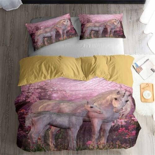 Unicorn 3D Bedding Set Monocerus Print Duvet cover set Twin queen king Beautiful pattern Real effect lifelike bedclothes