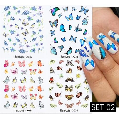 Harunouta 4pcs/set Summer Charms Flowers Leaf Simple Nail Stickers Watercolor Nail Art Decals Sliders Manicures Decorations Foil