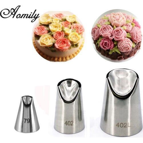 Aomily 3Pcs/set Stainless Steel Nozzles Pastry Cream Cakes Decorating Tips Set Baking Tools Kitchen Bakeware 3 Different Types