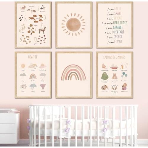 Rainbow Sun Digital Meter Weather Table Nursery Wall Art Canvas Painting Nordic Posters And Prints Wall Pictures Kids Room Decor