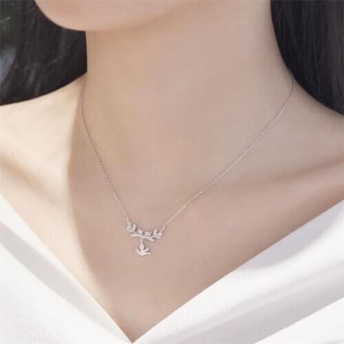 New Arrival Women 925 Sterling Necklace Jewelry Female Crystal Peace Branch Pendant Necklace Girls Lady Accessories Shiny Bijou
