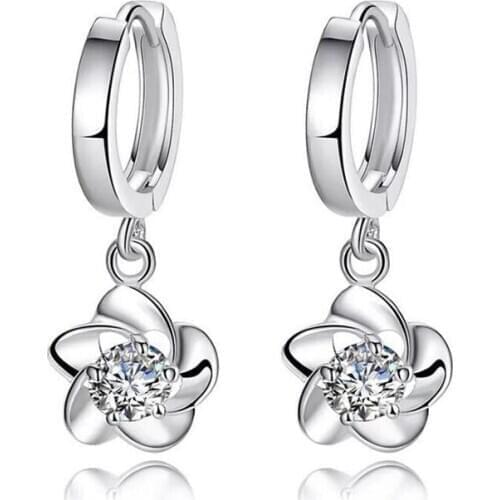 New Fashion Silver Plated Luxury Crystal Stud Flower Earrings New Style Earring For Women Girl Ear Jewelry Gift