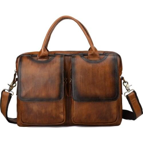 Vintage Male Genuine Leather Briefcase Bag Men Big Handbags High Quality Natural Leather Tote Bag Men Messenger Shoulder Bags