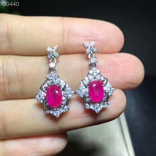 Natural Ruby earrings 5 * 7 mm luxury ear accessories 925 pure silver anti-oxidation non-allergic marriage engagement wedding