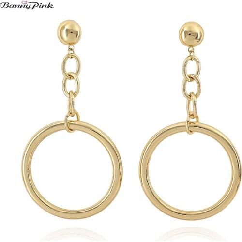 Banny Pink Chunky Metal Geometric Round Circle Pendant Stud Earrings For Women Big Chain Link Statement Post Earrings Pendientes