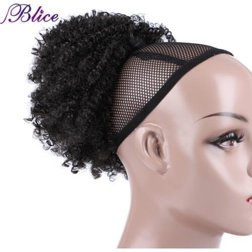 Blice Synthetic Short Curly Ponytail Hair Extensions Natural Black Heat Resistant Hairpiece With Two Plastic Combs