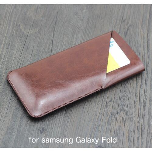 Fold Double layer Universal Fillet holster Phone Straight leather case retro for samsung Galaxy Fold pouch